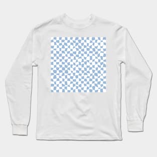 Warped Checkerboard, White and Blue Long Sleeve T-Shirt